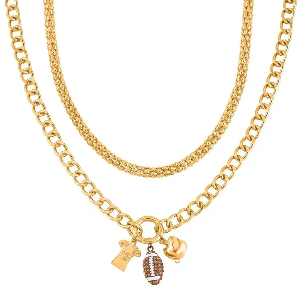 Football Fans - Champagne Austrian Crystal and Enameled Charm Necklace 20-22 Inc